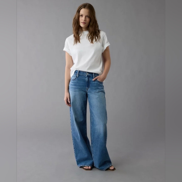 American Eagle Strigid Low Rise Ultra Wide Leg Jeans Size 4 Regular - Picture 1 of 15